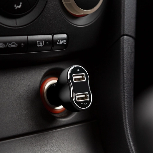 Dubbele USB-autolader, zwart