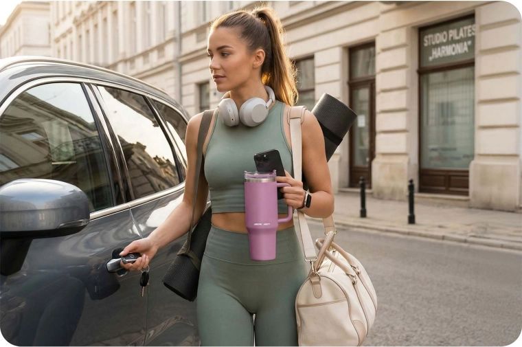 Conçu pour les déplacements : s’adapte au porte-gobelet et offre une bonne prise en main