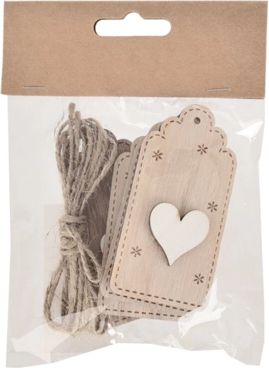 Étiquettes en bois en forme de cœur marron/blanc – 4 pcs