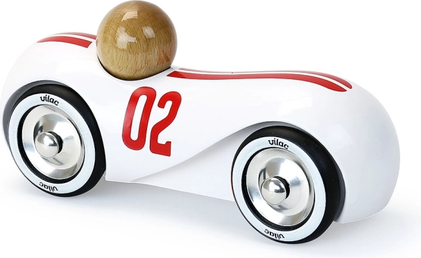 Vilac wooden racing car Streamline vintage white