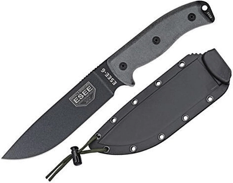 Couteau de survie ESEE 16,5 cm à tranchant lisse, noir/gris, Micarta, étui