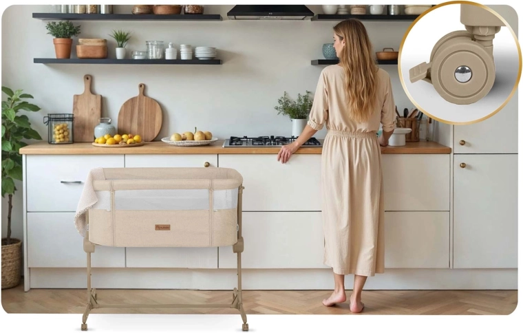 Mobil und stabil dank 4 Rollen mit Bremsen