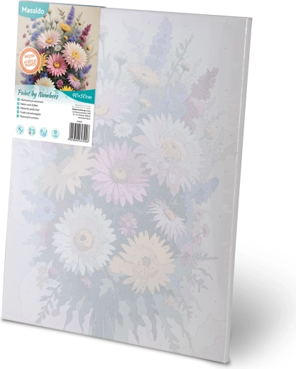 Pre-printed and numbered canvas on a frame