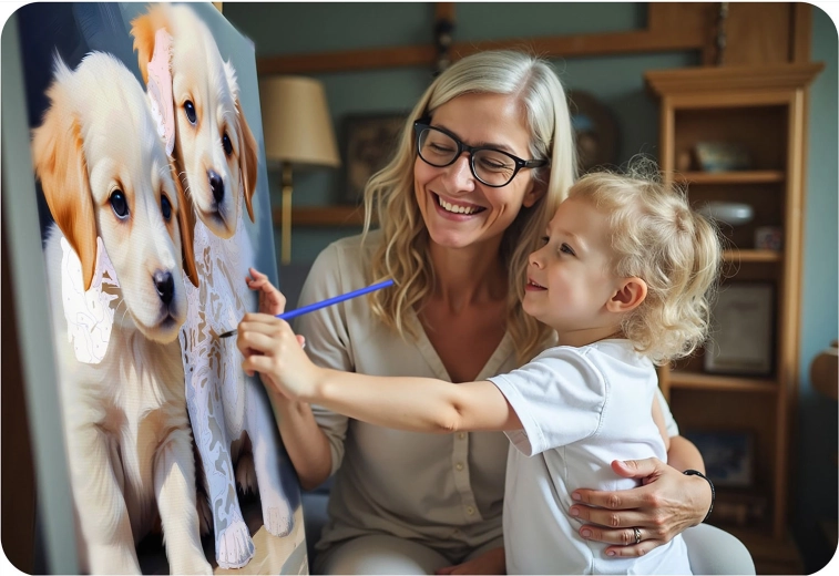 Step by step to a perfect puppies motif