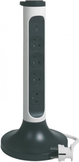 Verticale draaibare stekkerdoos met verlengsnoer, 4x stopcontact met overspanningsbeveiliging, 2 m, wit/graphite