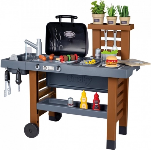 Tuin-speelkeuken voor kinderen met grill, friteuse en watervoorziening