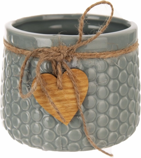 Cache-pot décoratif en céramique et bois vert-gris 9 × 9 × 11 cm
