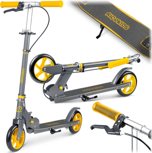 RICOKIDS Kodi foldable kids' scooter, grey–orange with hand and foot brakes