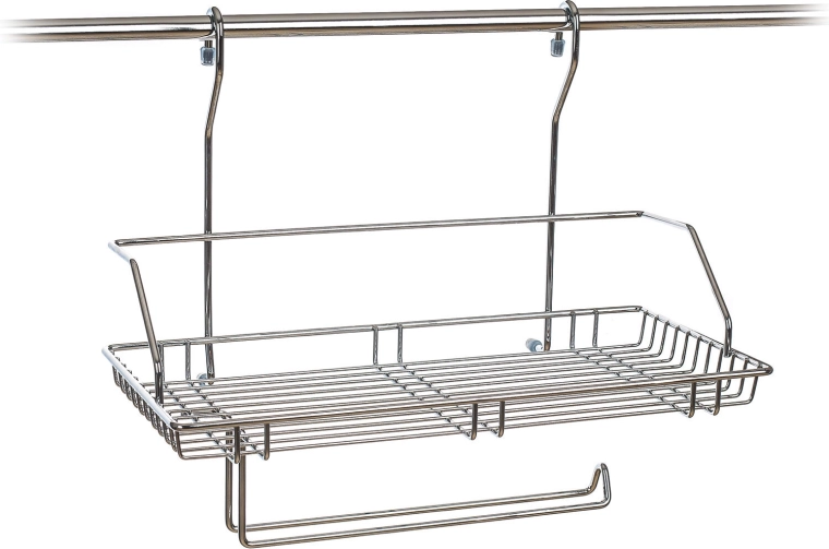 Hanging shelf with towel holder VARIELLA, 40 × 34 × 21 cm, chrome