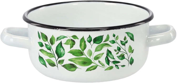 Enamel saucepan with two handles 1.5 l, 16 cm, white Ficus
