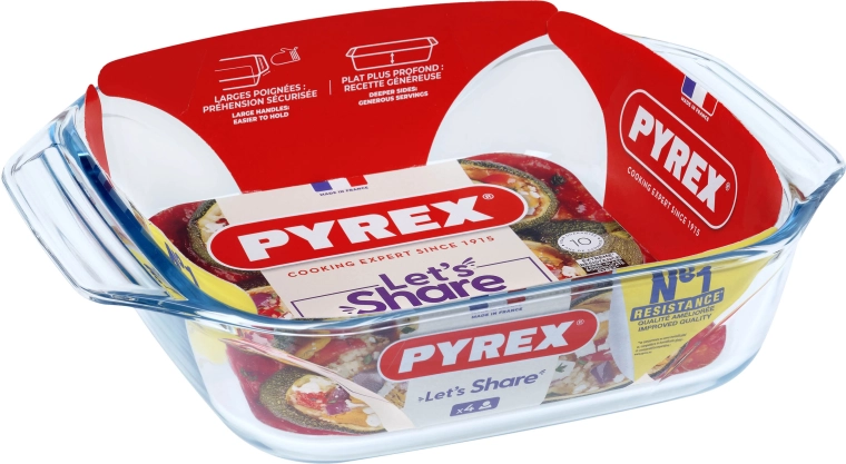 Pyrex glazen ovenschaal met handgrepen van borosilicaatglas 29 × 23 cm, 2,4 l