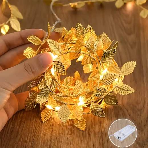 Guirlande lumineuse avec feuilles dorées 2 m