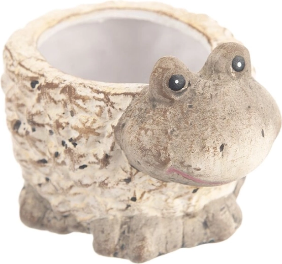 Pot de fleurs en polyresine au décor galets avec grenouille, marron