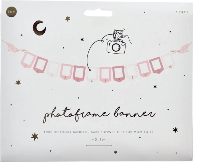 Papier-Fotogirlande mit Lätzchen „Girl“ rosa 3 m