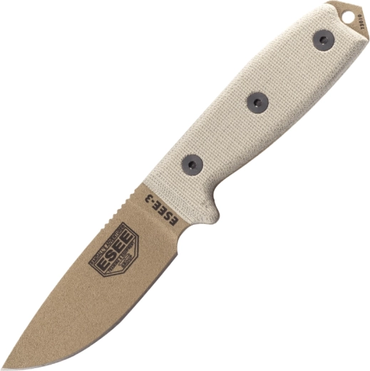 Outdoor-Messer ESEE 3 Dark Earth mit Micarta-Griff und Scheide