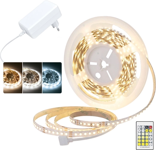 Solight LED-lichtstrip 3CCT 5 m met adapter 12 V en afstandsbediening