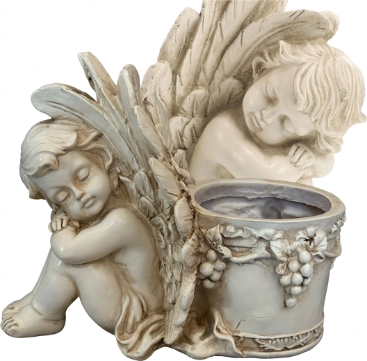 Decoratieve bloempot met engeltje – tuinsculptuur