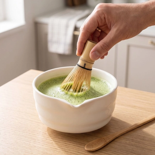Bamboo whisk for fine foam and a smooth texture