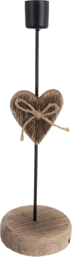 Kerzenständer aus Paulownia-Holz mit Metallherz, Beige