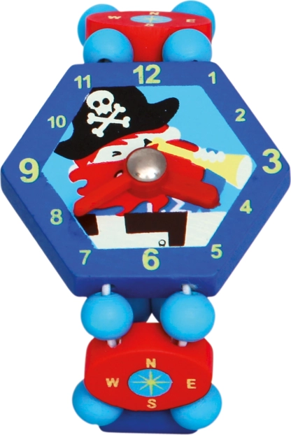 Bino houten horloge Piraat blauw