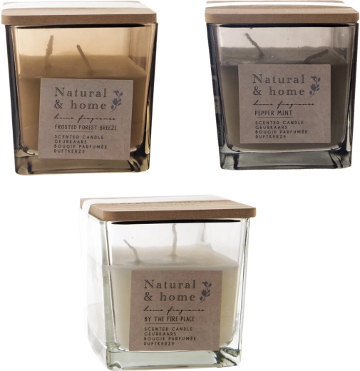 Scented candle in glass and wood 10 × 10 × 10 cm (3 variants)