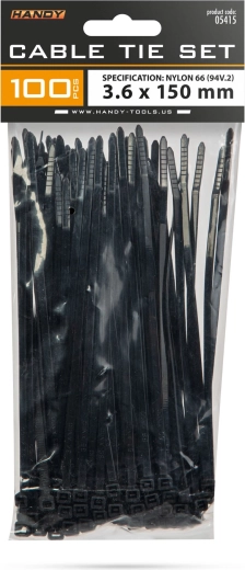 Colliers de serrage noirs pour câbles 150 × 3,6 mm, 100 pièces