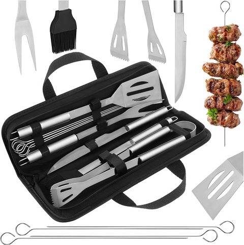 KAMINER stainless steel BBQ tool set, 9 pieces in a hard case