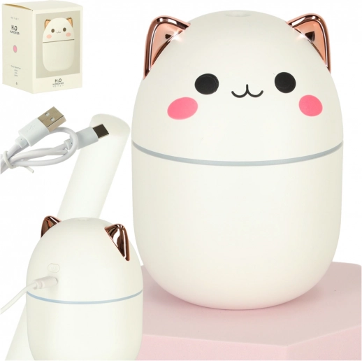 Humidificateur d’air ultrasonique en forme de chat avec éclairage RGB, blanc