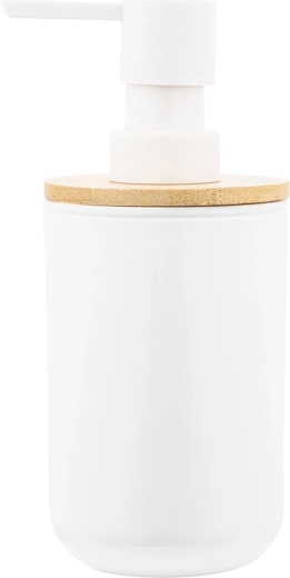 Plastic soap dispenser with bamboo, 7 × 7 × 16 cm