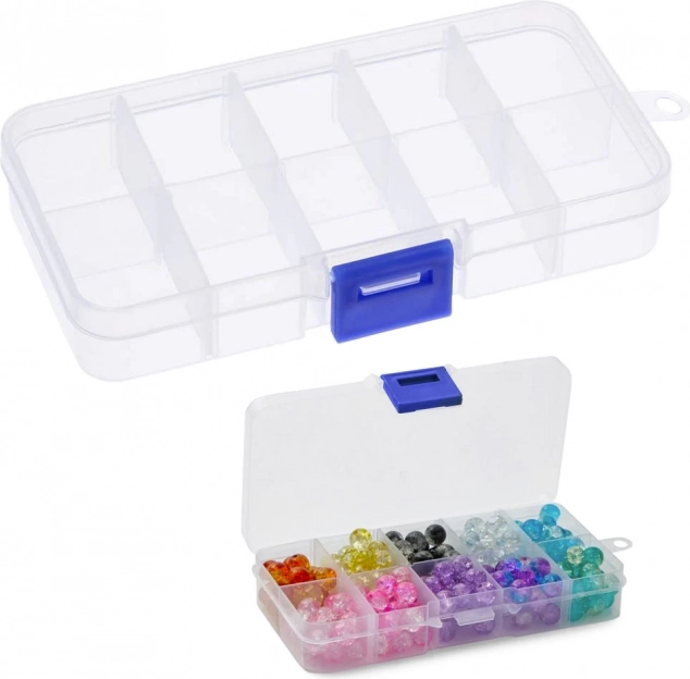 Screw organizer with 4–10 compartments, transparent