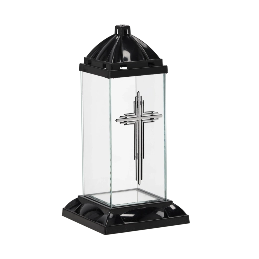 Lampion funéraire carré avec croix noir 32 cm