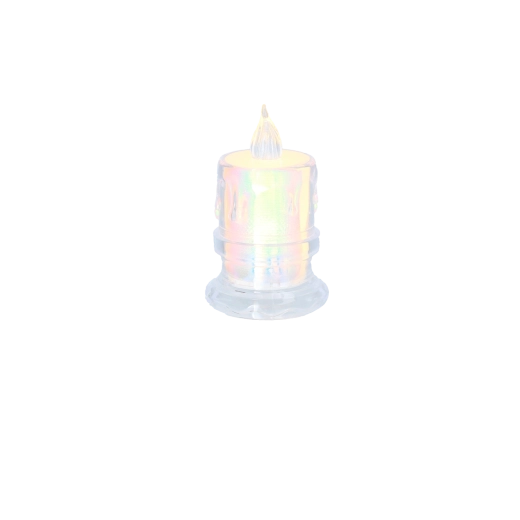 LED-Kerze 4,5 × 7,5 cm halbdurchsichtig, Muster-Mix (Display 12 Stk.)