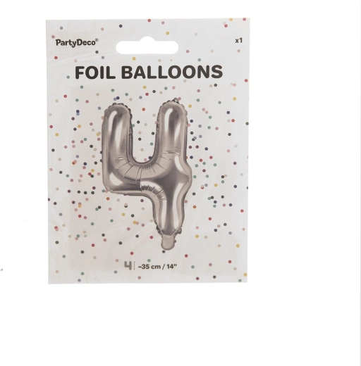 Ballon en aluminium argenté chiffre 4 – 35 cm