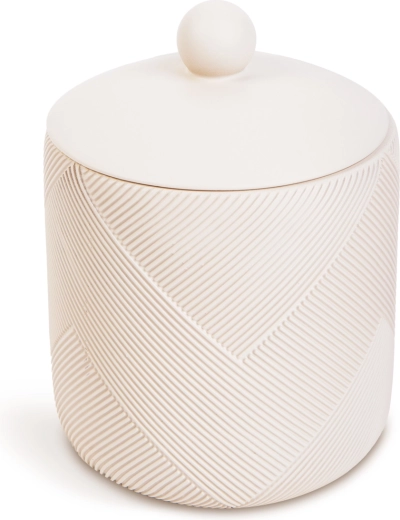 Bathroom storage container with lid in matte beige