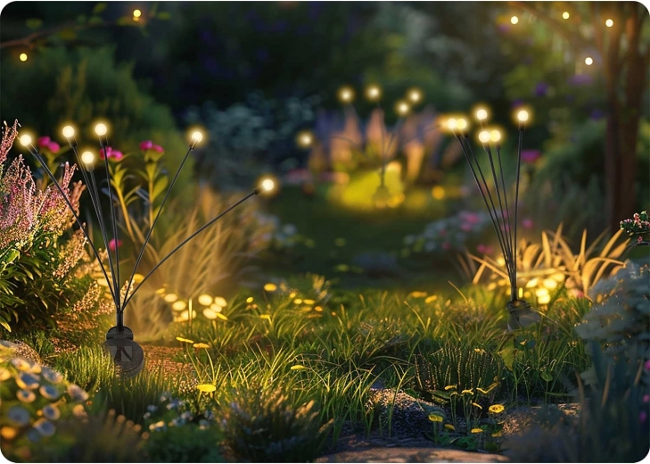 Magical firefly effect in the garden