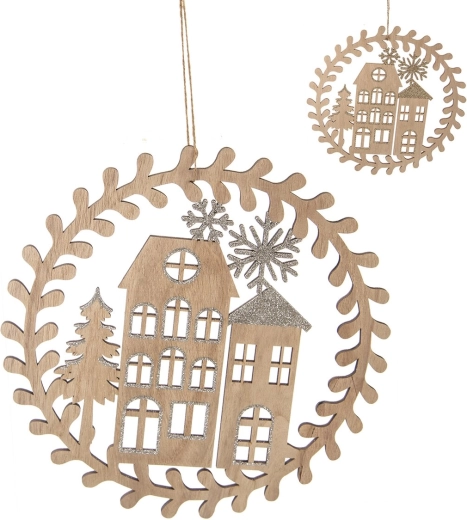 Hanging wooden wreath, brown, 30 cm