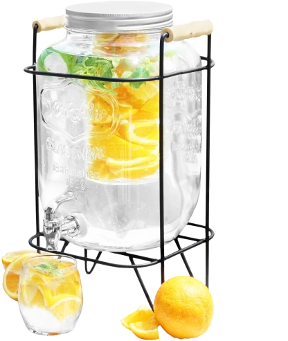 Distributeur de boissons en verre de 8 l avec robinet et compartiment pour fruits ou glaçons