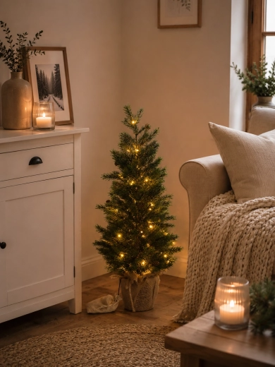 Artificial Christmas tree 70 cm in a planter with LED lighting