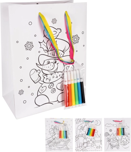 Sac cadeau en papier à colorier avec feutres 18 × 10 × 23 cm (assortiment de motifs)
