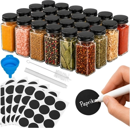 Ruhhy – lot de 24 bocaux en verre pour épices (120 ml) avec étiquettes