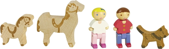 Jeujura wooden figures for construction sets with horses, 5 pcs