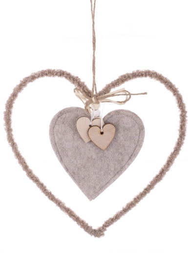 Cœur en tissu suspendu marron
