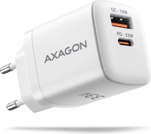 AXAGON 33 W GaN Mains Charger with Two USB-C and USB-A Ports, White