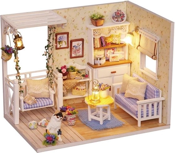 Holz-Puppenhaus Retro – DIY-Modell mit LED, 13 cm