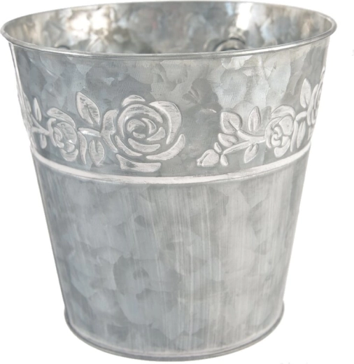 Cache-pot en tôle avec motif de roses, gris 15 × 15 × 16 cm