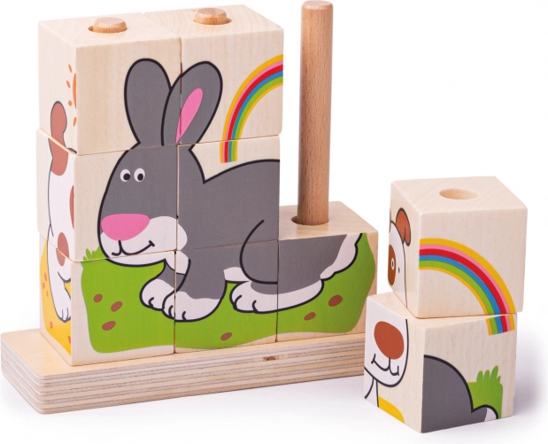 Bigjigs Baby cubes d’empilage en bois animaux
