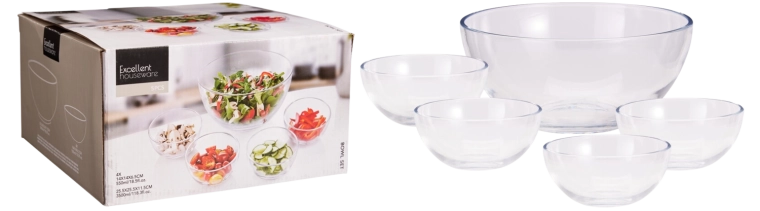 Set van 5 glazen saladekommen