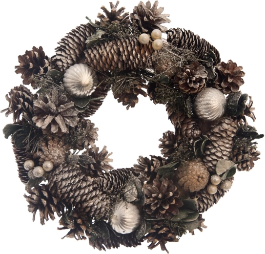 Decorative wreath with pine cones, brown, 30 cm