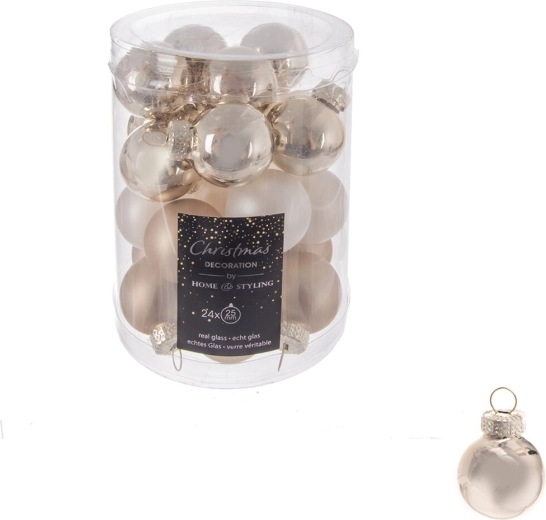 Glass Christmas baubles, gold, 2.5 cm (24 pcs)