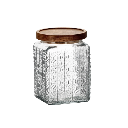 Glazen voorraadpot 850 ml vierkant met houten deksel